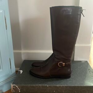 Via Spiga Sheldon Tall Riding Boots Womens Size 7M Brown Leather Zip-up Buckle